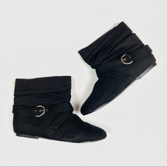 Bamboo Black Suede Round Toe Booties - Picture 1 of 11